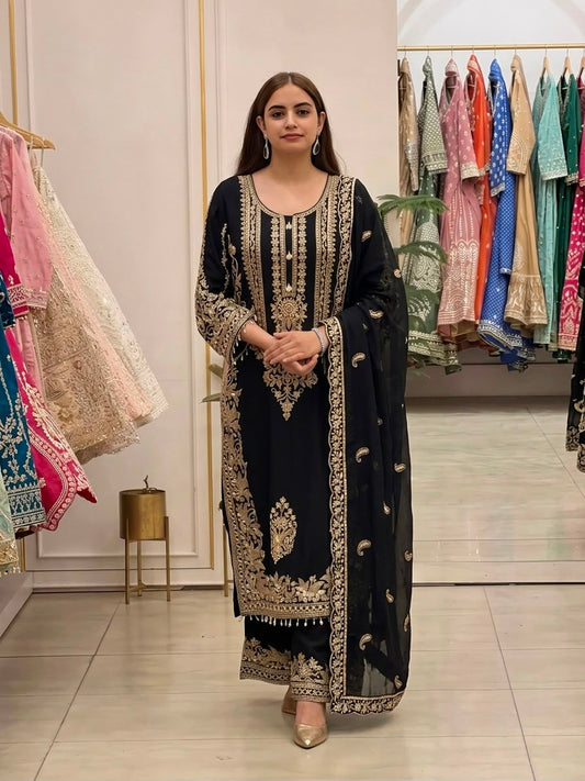 Party-wear Georgette Embroidery Sequence Work Salwar Suit