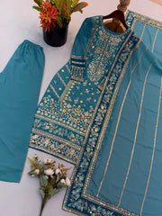 Pakistani Women’s Ethnic Georgette Embroidery Sequence Work Suit
