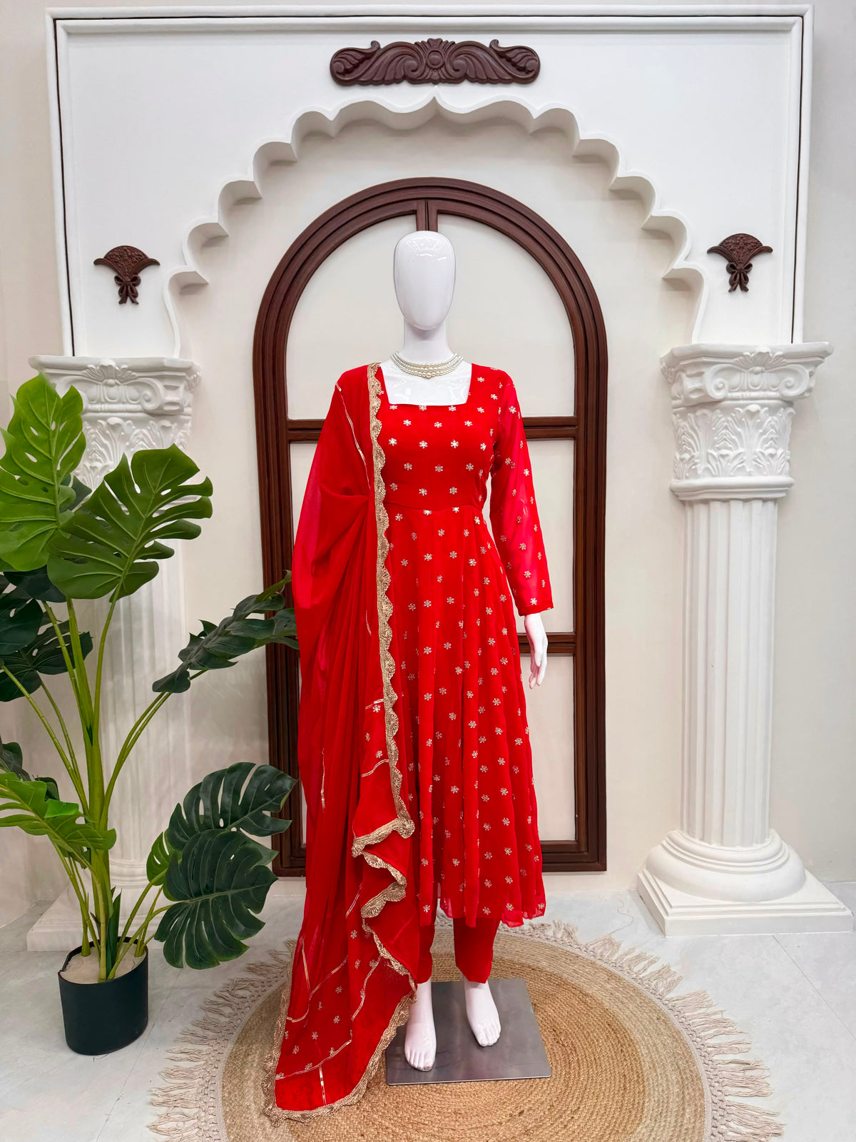 Elegant Trending Chinon Silk Thread With Sequence Work Anarkali Gown