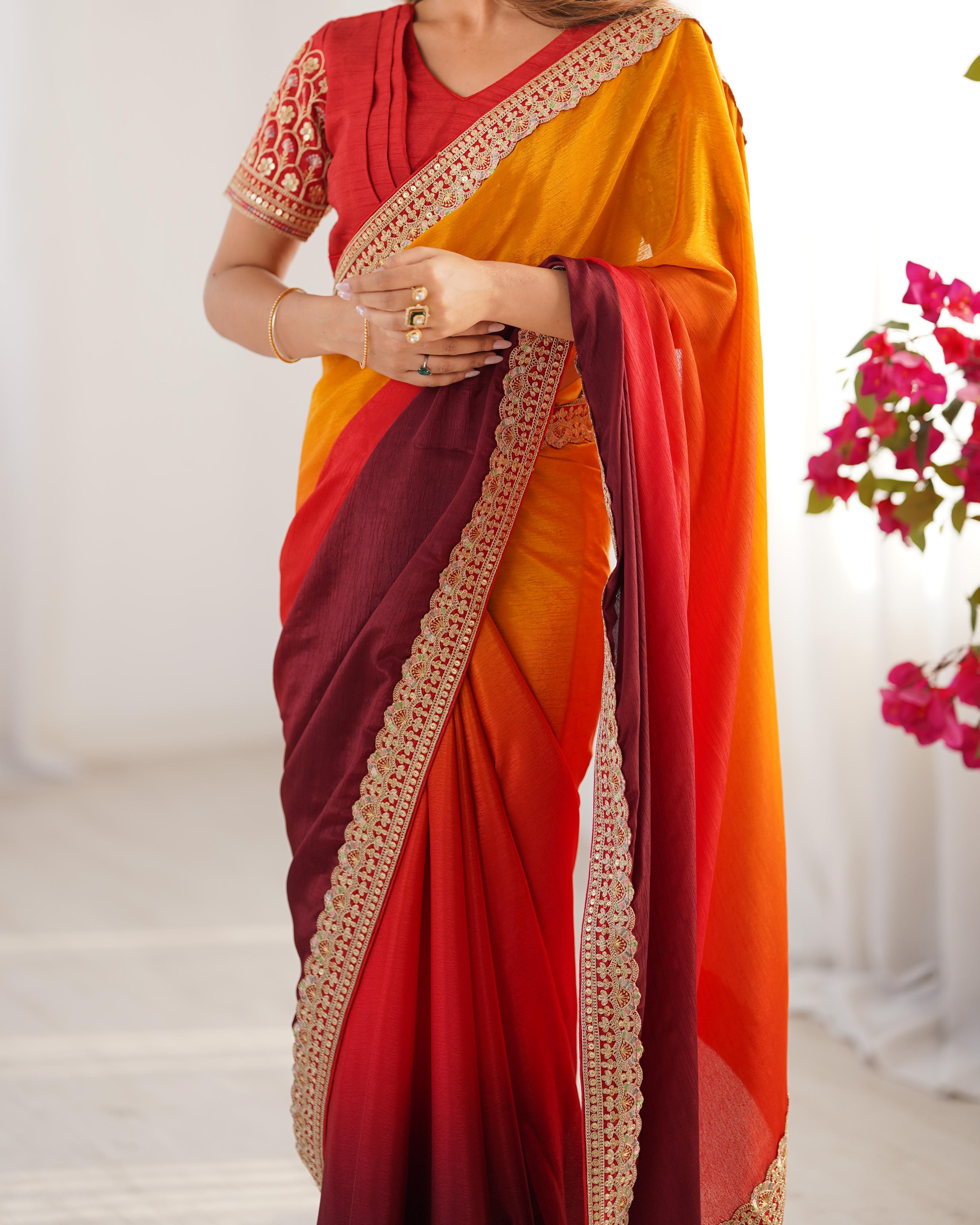 Beautiful Party-wear Chinon Silk Thread With Sequence Work Saree