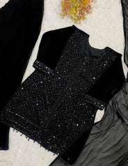 Beautiful Black Georgette Beads Sequence Embroidery Work Suit