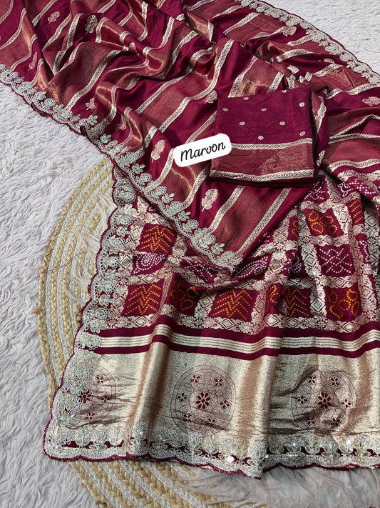 Beautiful Dola Silk Bandhej Pallu Work Saree