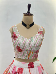Beautiful Chinon Silk Digital Printed With Sequence Coding Embroidery Work Lehenga Choli