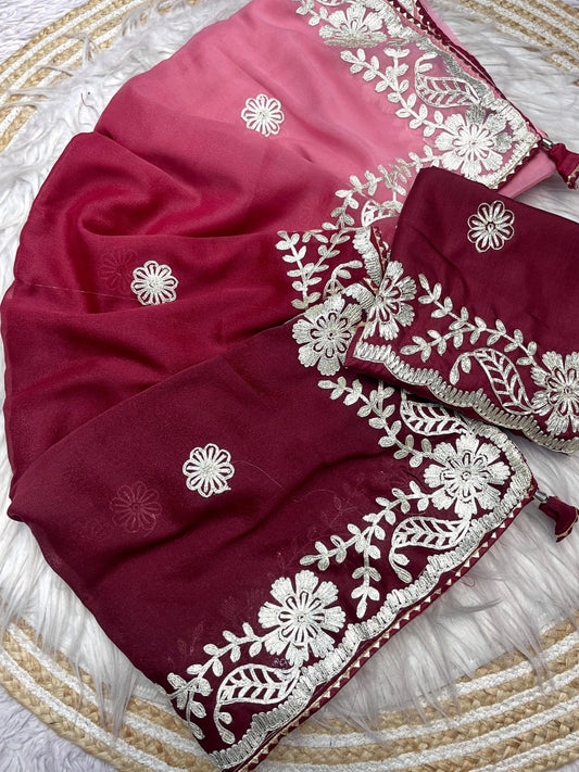Beautiful Blooming Chocolate Padding Saree