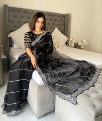 Staring Pure Jimmy Choo Thread Work Saree