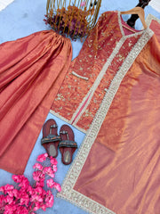 Designer Pure Fendi Silk Embroidery Work Sarara Set