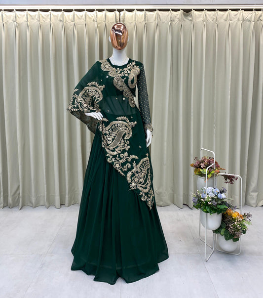 Designer Georgette Sequence Embroidery Work Lehenga With Shrug