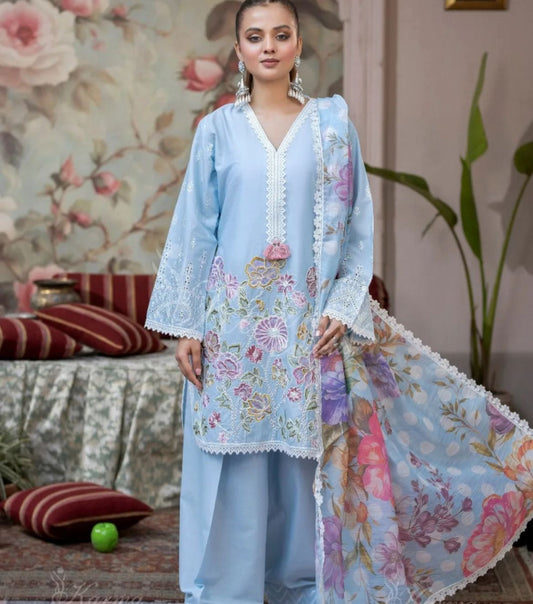 Beautiful Trending Roman Silk Embroidery Work Farsi Salwar Suit
