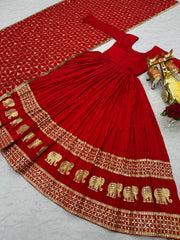 Festival Beautiful Pure Vichitra Silk Sequence & Embroidery Work Long Gown