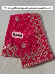 Beautiful Traditional Bandhej Gota Foil & Sequence Work Saree
