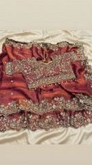 Party-wear Fendy Satin Embroidery Sequence Work Saree With Stitched Blouse