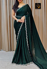 Beautiful Premium Satin Crape Crystal Stone Work Border Saree