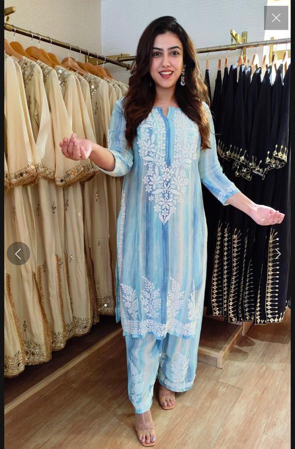 Beautiful Rayon Silk Embroidery Work Suit