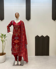 Party-wear Roman Silk Sequence Embroidery Work Suit
