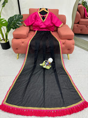 Black Beautiful Mul Cotton Fancy Lace Border Saree