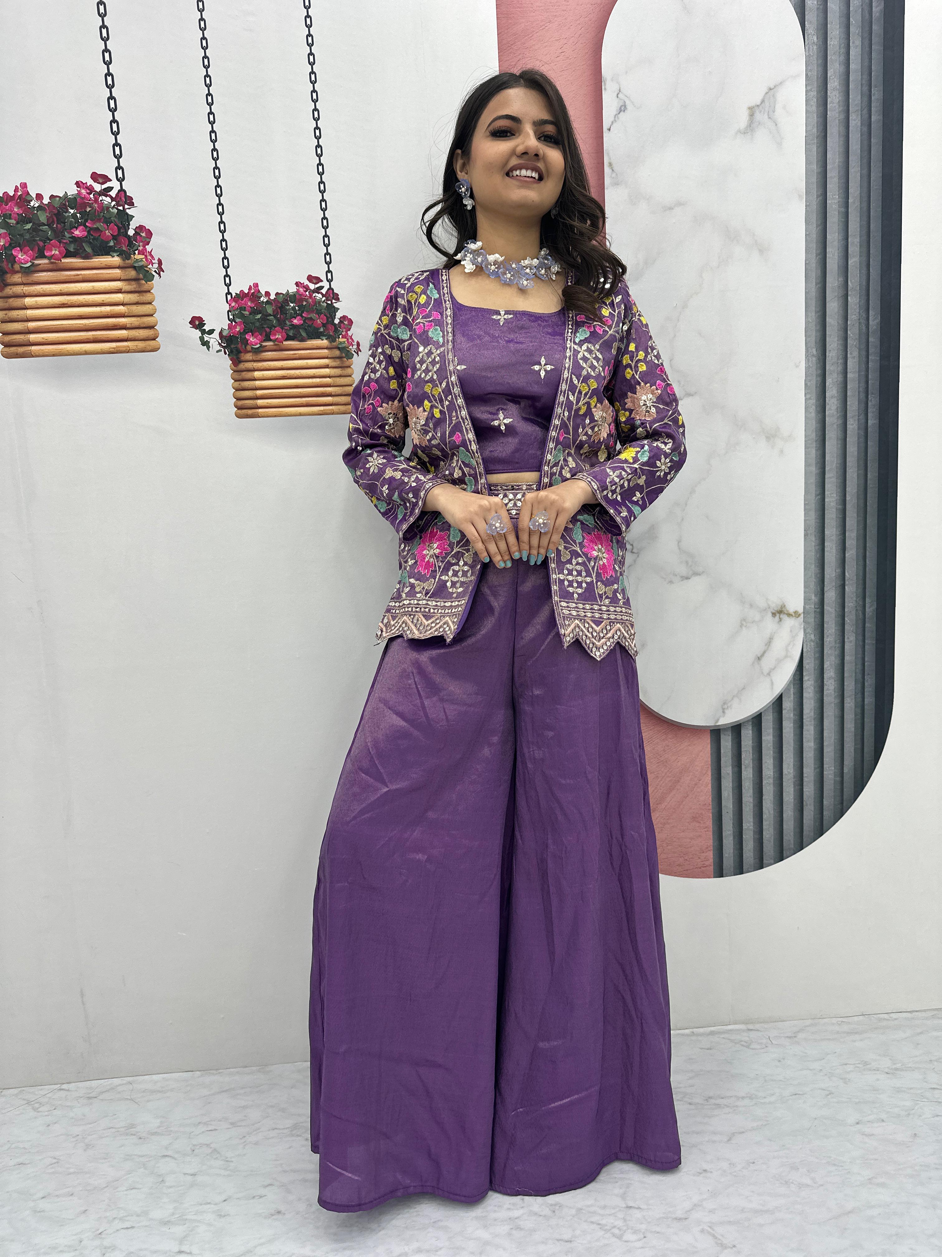 Stylish Indo-Western Pure Tissue Simmer Co-ord Set
