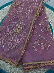 Party-wear Net Beads Sequence & Pearl Embroidery Work Saree