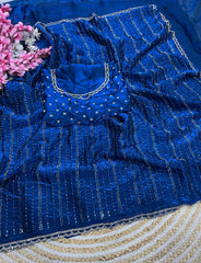 Party-wear Space Silk Beads With Siroski Zarkan Diamond Work Saree