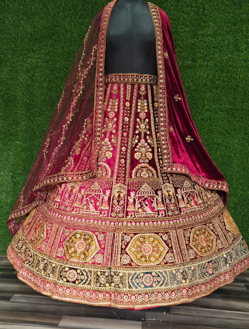 Bridal Special  Doli Pattern  Velvet Zarkan Diamond Work Lehenga Choli