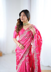 Royal Japan Satin Silk Sequence Embroidery Work Saree
