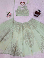 Reception Special Butterfly Net Coding With Sequence Work Lehenga Choli