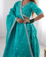 Beautiful Shimmer Silk Thread & Sequence Work Lehenga Choli