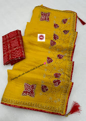 Festive Special Crunchy Silk With Bandhani & Jarkan Embroidery Work Saree