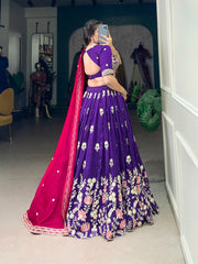 Beautiful Occasional Purple Vichitra Silk Sequence & Thread Work Lehenga Choli