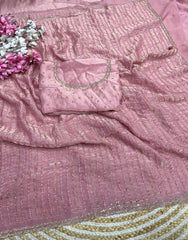 Party-wear Space Silk Beads With Siroski Zarkan Diamond Work Saree