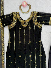 Beautiful Party-wear Georgette Thread With Sequence Work Black Suit