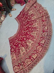 Pink Trending Heavy Velvet With Zarkan Diamond & Embroidery Work Bridal Lehenga