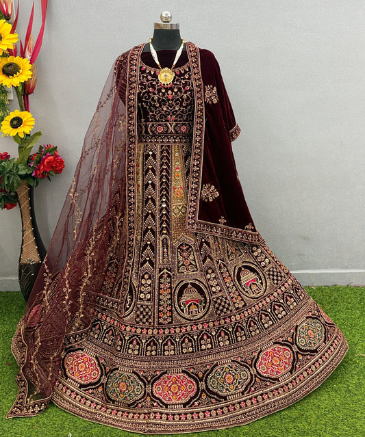 Most Awaited Bridal Special Velvet Zarkan Diamond Work Lehenga Choli