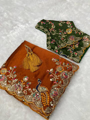 Party-wear Rangoli Silk Codding With Multi Embroidery Work Saree