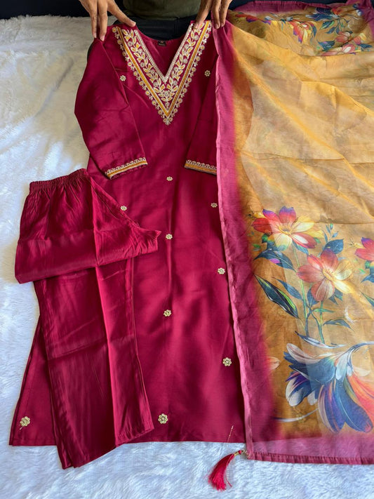 Beautiful Roman Silk Embroidery With Sequence Work Dress