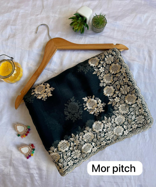 Trending Jimmy Choo Silk With Thread Embroidery Work Saree
