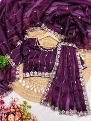 Trending Party-wear Soft Burberry Silk Embroidery & Real Mirror Hand Work Saree