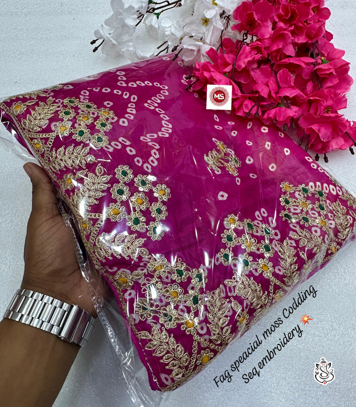 Beautiful Pure Chinon Bandhani Printed Work Saree