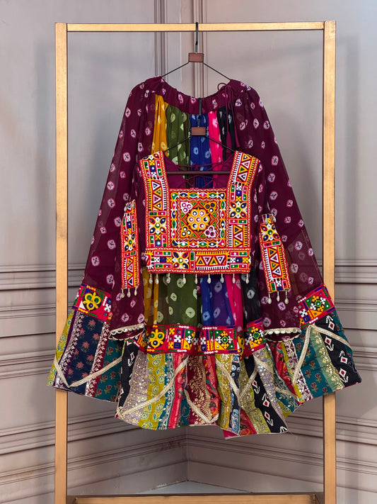 Navratri Special Georgette Printed Vintage Gamthi Work Lehenga With Stitched Choli