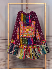 Navratri Special Georgette Printed Vintage Gamthi Work Lehenga With Stitched Choli