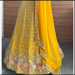 Perfect Haldi Special Yellow Georgette Thread With Sequence Work Lehenga Choli
