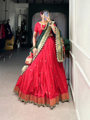 Designer Pathani Jacquard Silk Embroidery Border Work Lehenga choli