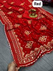 Beautiful Vichitra Silk Bandhani Printed Saree