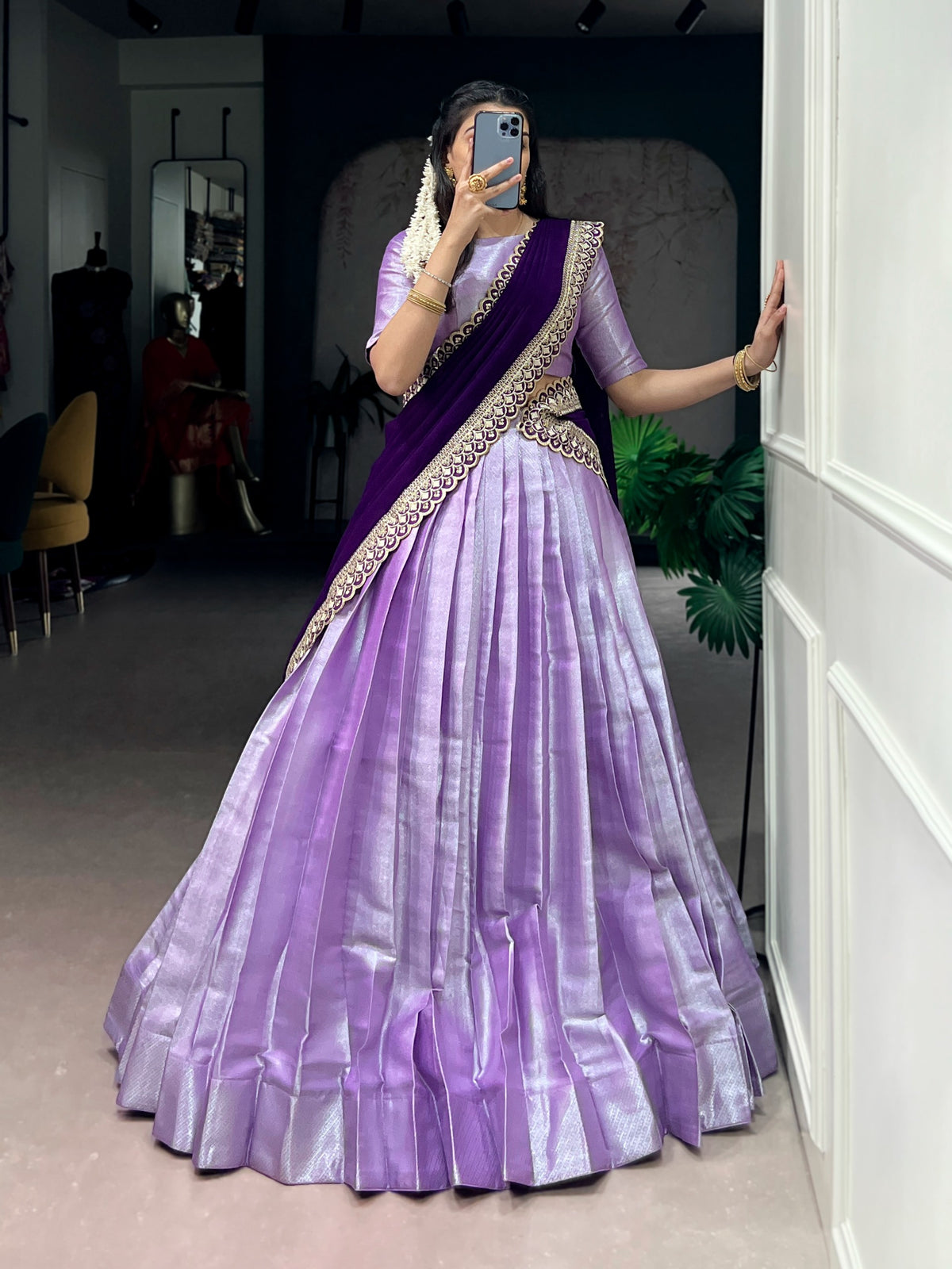 Beautiful Lavender Jacquard Silk Weaving Work Lehenga Choli