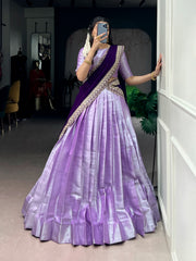 Beautiful Lavender Jacquard Silk Weaving Work Lehenga Choli