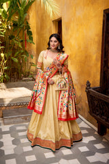 Traditional Silk Paithani Zari Weaving Work With Lace Border Lehenga Choli
