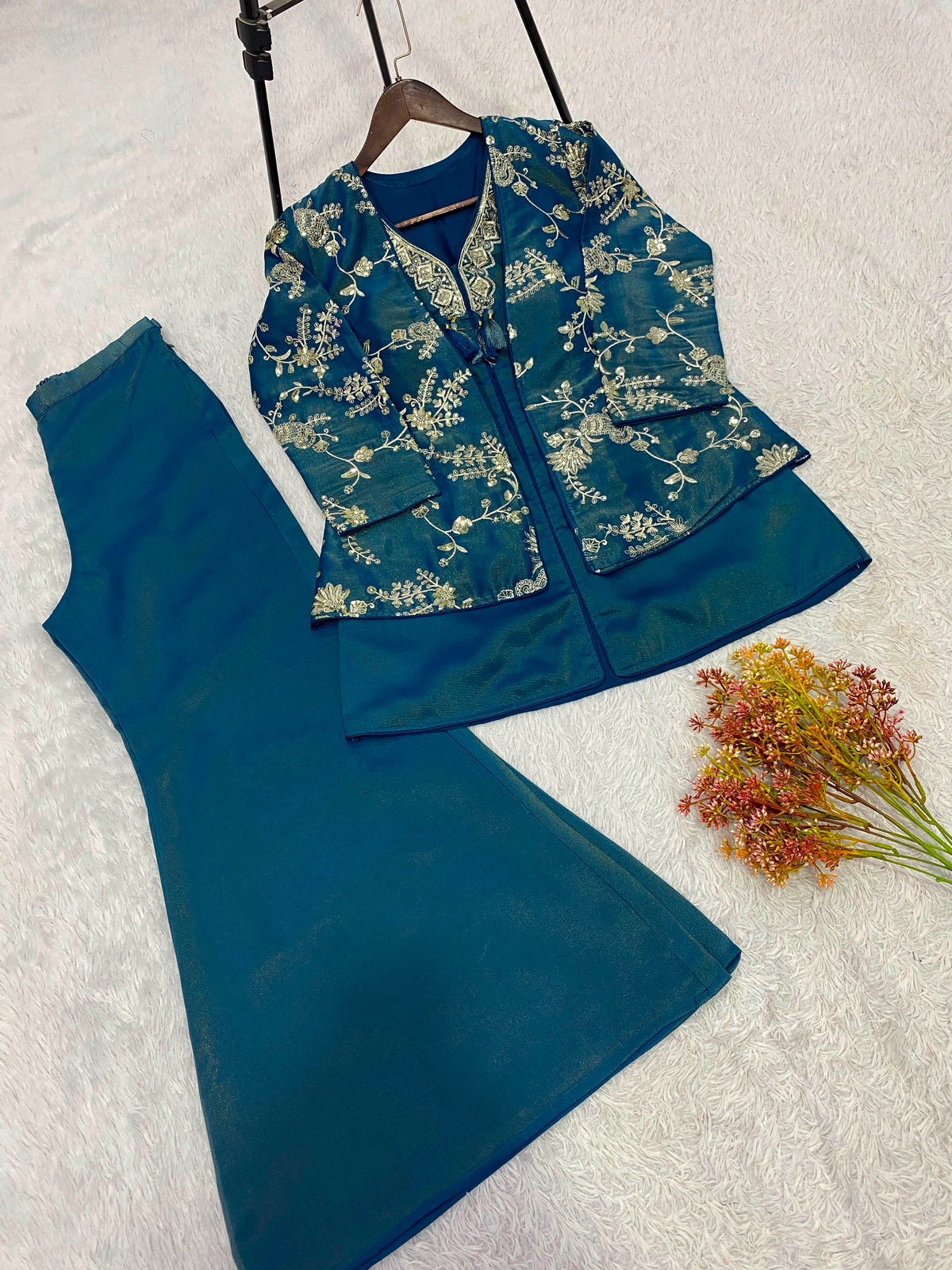 Trendy Coss-Moss Sequence Embroidery Work Co-ord Set