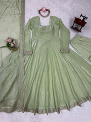 Beautiful Trending Fendy Silk Sequence with Stylish Thread Work Lace Work Gown