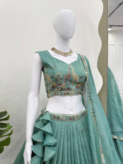 Designer Vichitra Silk Sequence Embroidery Work Lehenga Choli