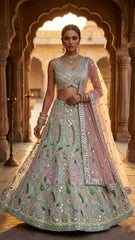 Party-wear Net Real Mirror With Embroidery Sequence Work Lehenga Choli