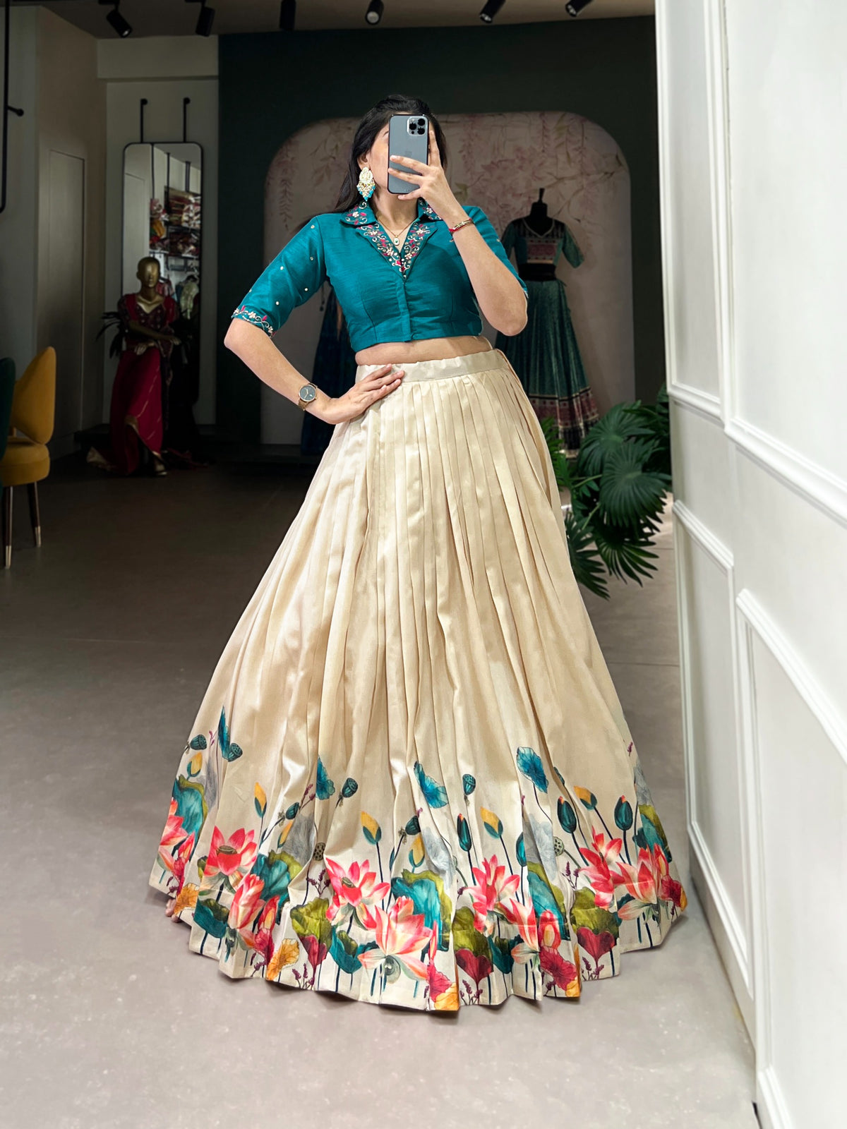 Elegant Tussar Floral Co Set Lehenga Choli